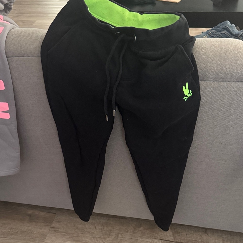 Psycho Bunny Black Joggers with Neon Green Liner and Logo